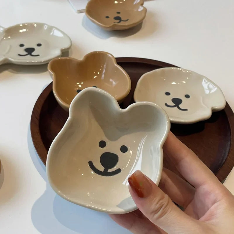 Ceramic Sauce Dish with Cute Dog & Bear Design - Dip Bowl for Couples - | The Couple Corner
