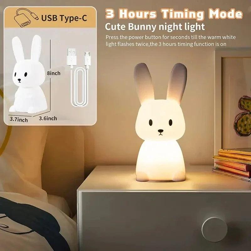 Touch-Activated Rabbit Night Light for Couples - 7-Color Changing Silicone Lamp for Bedroom Ambiance | The Couple Corner