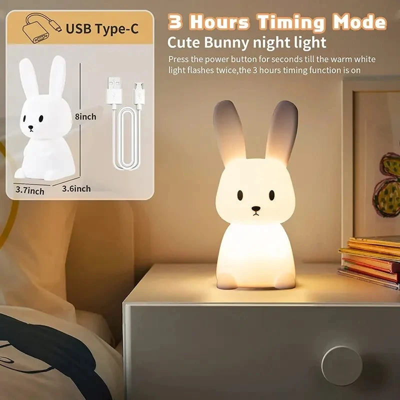Touch-Activated Rabbit Night Light for Couples - 7-Color Changing Silicone Lamp for Bedroom Ambiance
