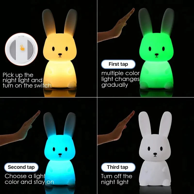 Touch-Activated Rabbit Night Light for Couples - 7-Color Changing Silicone Lamp for Bedroom Ambiance