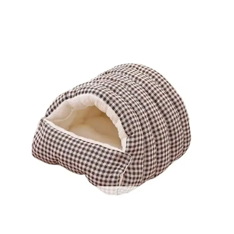 Closed Pet Bed with Removable Cover - Four Seasons Warm Plaid Bed for Cats & Dogs | Pet Bed The Couple Corner