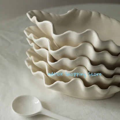3D Shell Ceramic Plate - Retro Cream Fruit Snack Dish for Couples | The Couple Corner