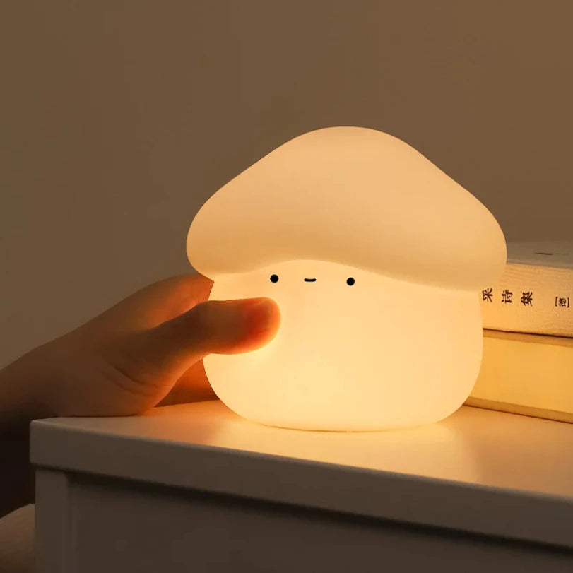Cute Mushroom Night Light for Couples - Warm White USB Lamp for Bedroom Shelves & Minimalist Decor