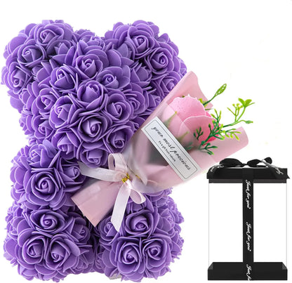 Eternal Flower Rose Bear in Gift Box - Valentine's & Anniversary Gift - Purple with Gift Box | The Couple Corner