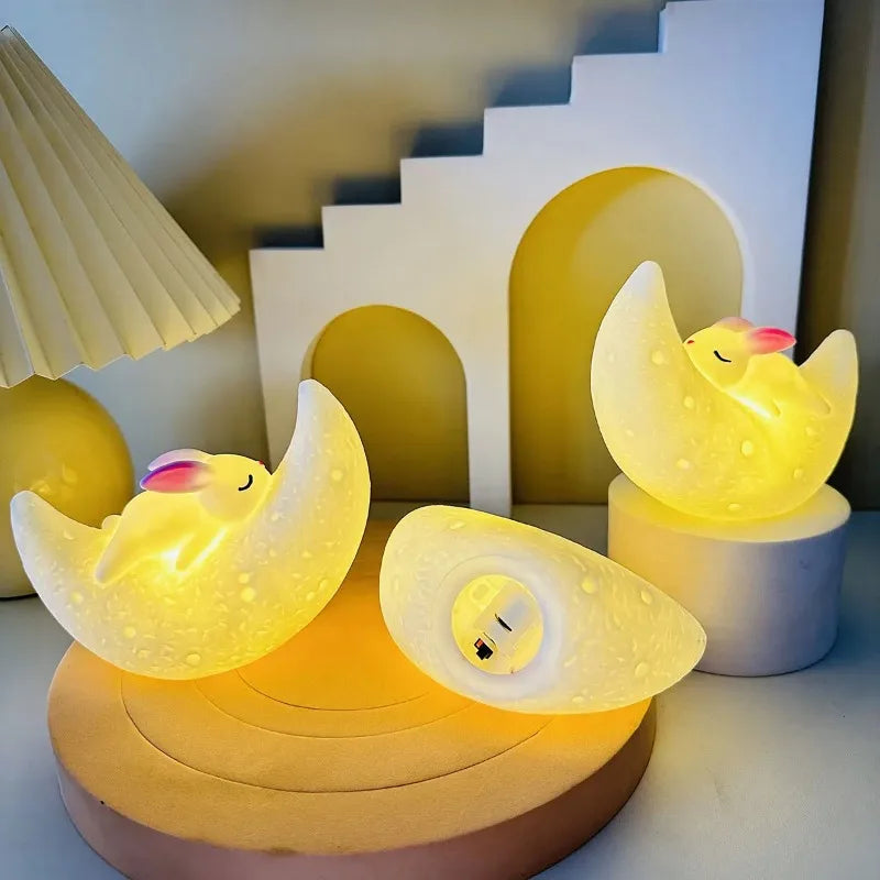 Moon Rabbit Night Light for Couples - Soft Warm White Glow for a Soothing Bedside Atmosphere