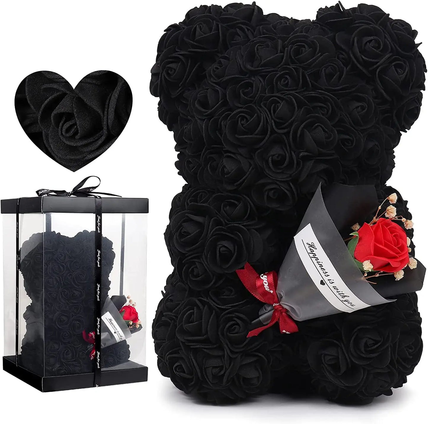 Eternal Flower Rose Bear in Gift Box - Valentine's & Anniversary Gift - Black with Gift Box | The Couple Corner
