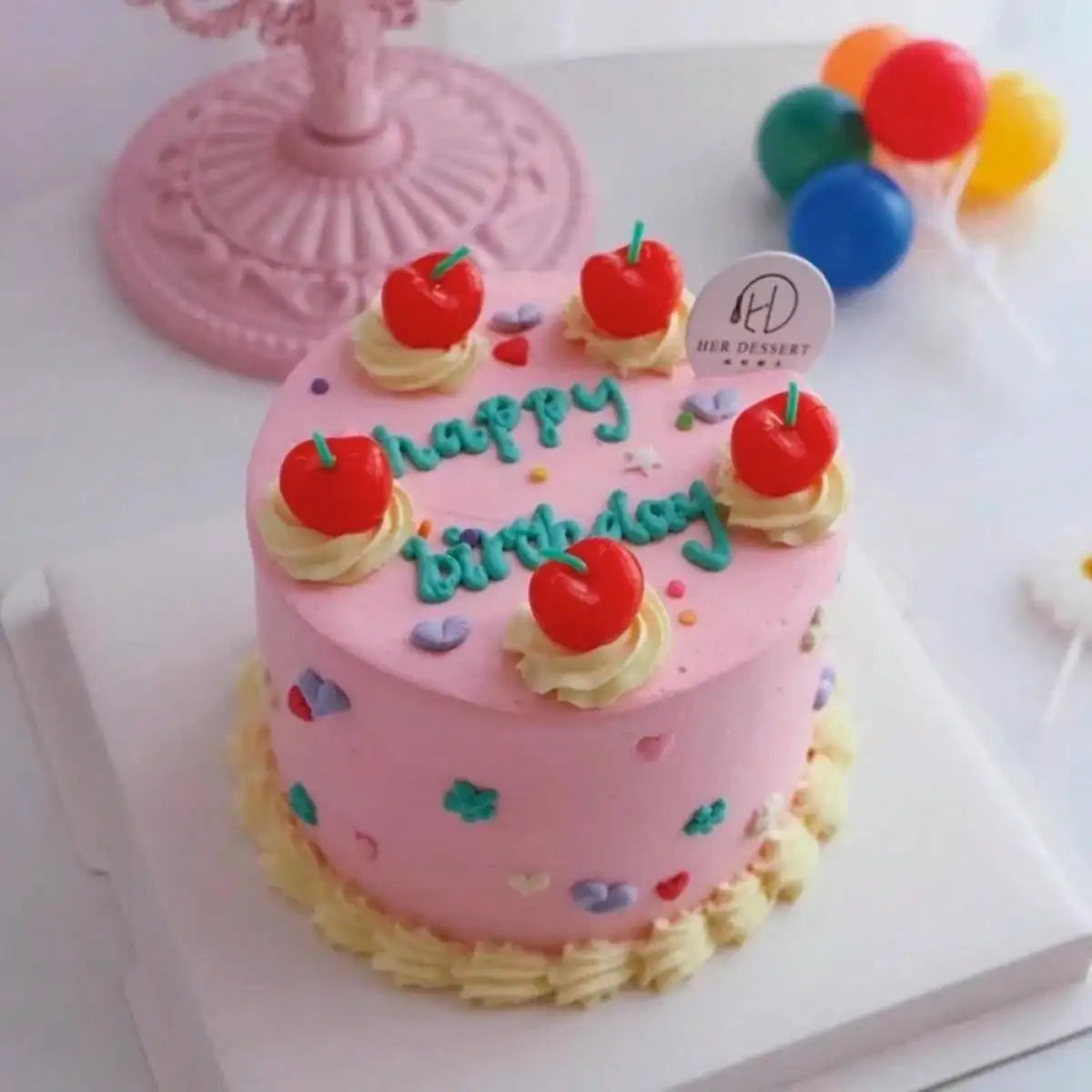 Cherry Birthday Cake Candle Set - Pink Decorative Candles - | The Couple Corner