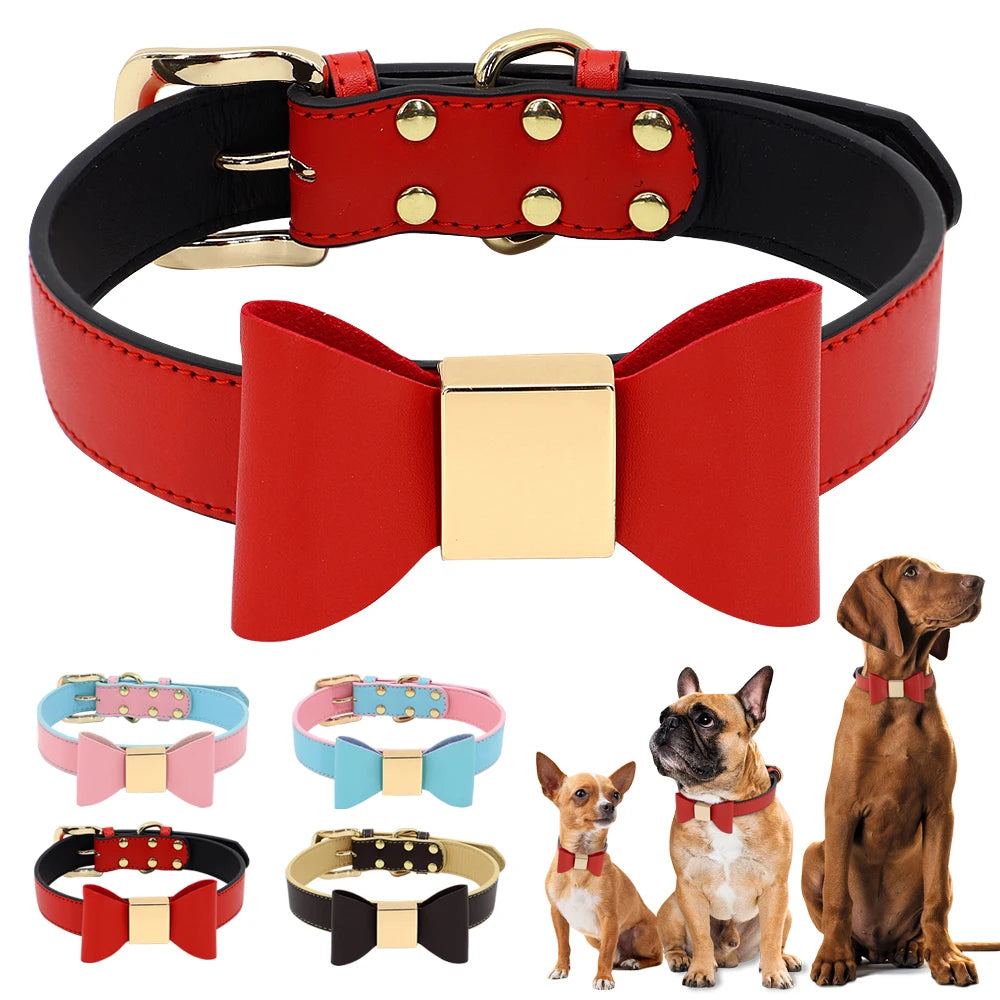 PU Leather Dog Collar with Bowtie - Gentleman Style for Small to Medium Dogs & Cats | Pet Collar The Couple Corner