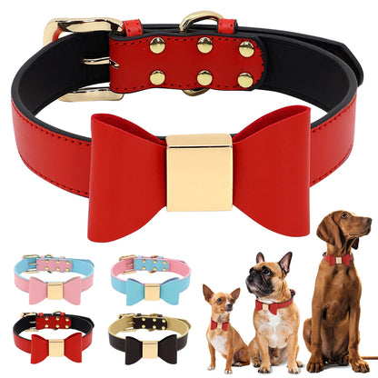 PU Leather Dog Collar with Bowtie - Gentleman Style for Small to Medium Dogs & Cats | Pet Collar The Couple Corner