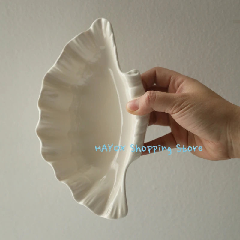 3D Shell Ceramic Plate - Retro Cream Fruit Snack Dish for Couples | The Couple Corner