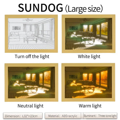 Window Scene Art Light for Couples - LED Light Painting of Empty House, Seaside, or Sun Dog | Dimmable Wall Art Lamp | The Couple Corner