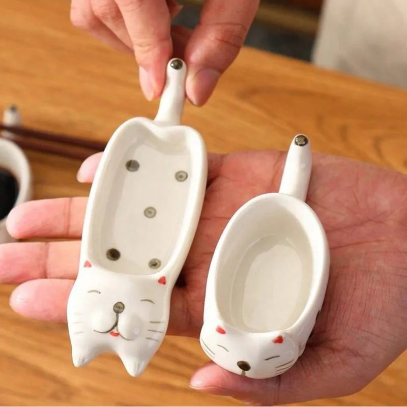 Ceramic Cat Seasoning Dish - Cute Chopstick Holder & Dip Bowl for Couples | The Couple Corner