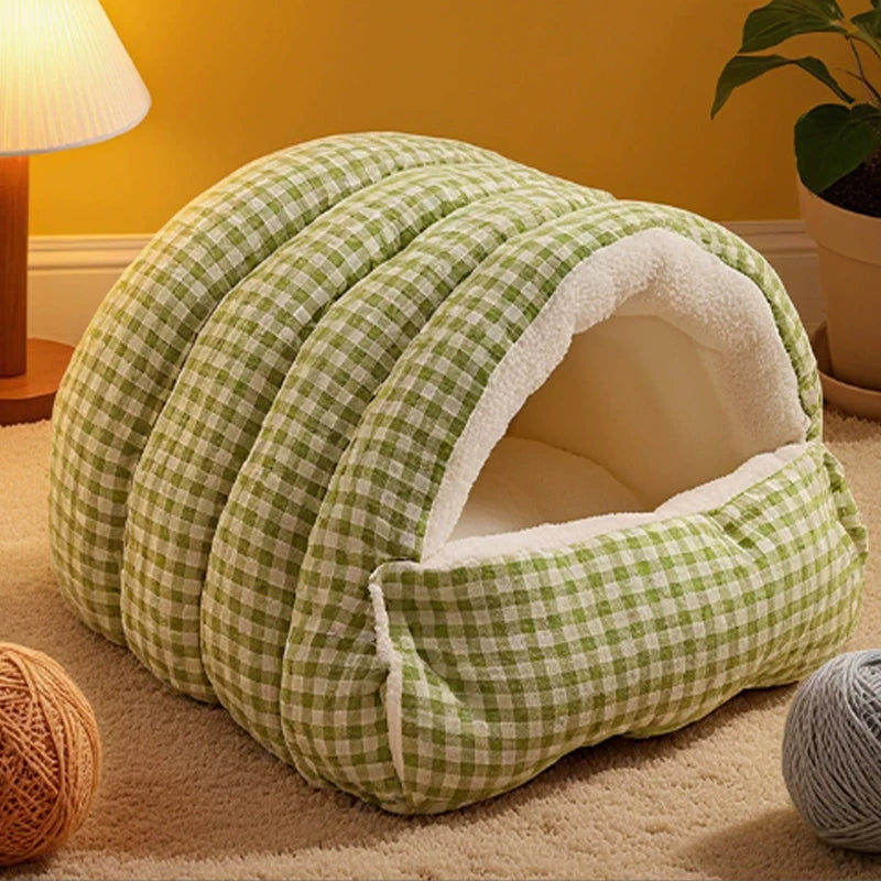 Closed Pet Bed with Removable Cover - Four Seasons Warm Plaid Bed for Cats & Dogs | Pet Bed The Couple Corner