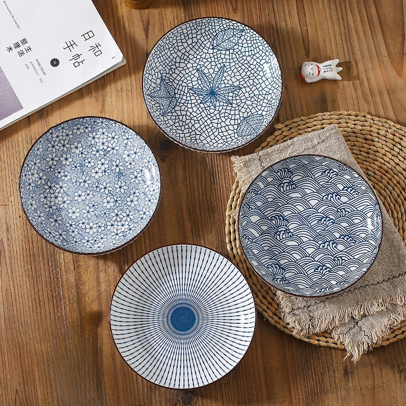 7-Inch Japanese Patterned Ceramic Plate - Dinner Dish for Couples | The Couple Corner