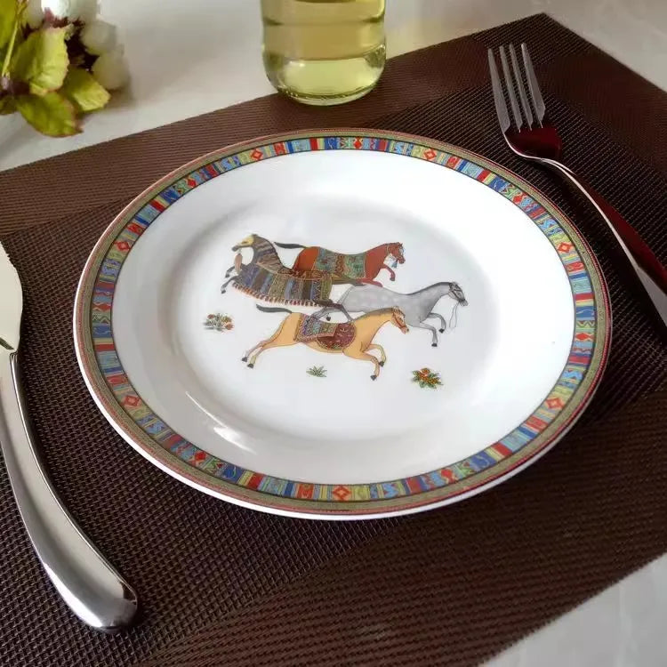 Horse Bone China Plate - Whimsical Dinner & Salad Plate for Couples' Table | The Couple Corner