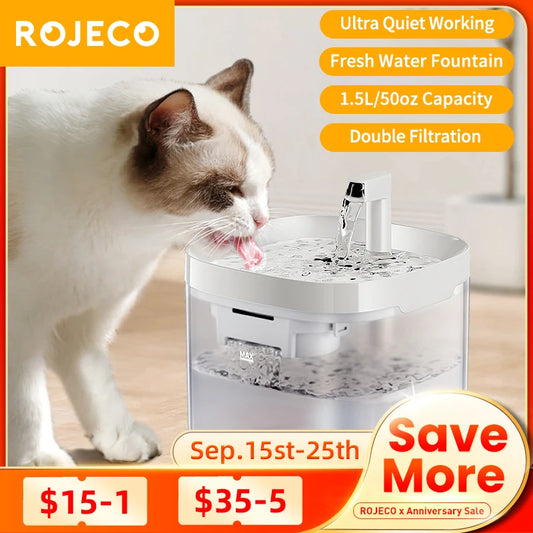 ROJECO 1.5L Pet Water Fountain - Automatic Drinking Dispenser for Cats & Dogs | Pet Water Fountain The Couple Corner