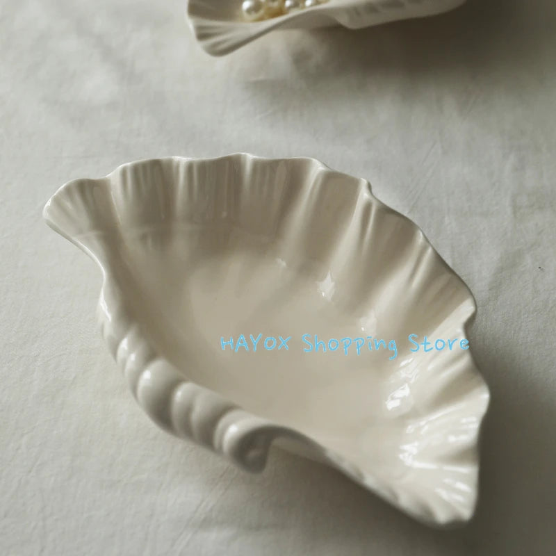3D Shell Ceramic Plate - Retro Cream Fruit Snack Dish for Couples | The Couple Corner