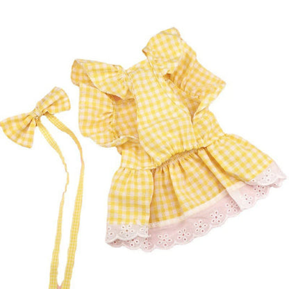 Lovely Flying Shoulder Sleeve Plaid Skirt - Summer Pet Dress