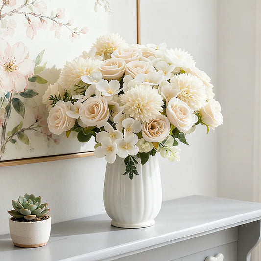Silk Rose & Chrysanthemum Bouquet - Romantic Home Decor | Home Decor The Couple Corner