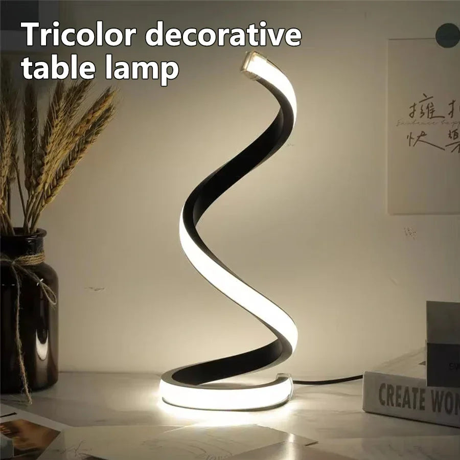 Modern Spiral LED Table Lamp for Couples - Dimmable USB Bedside Light for Living Room & Office | The Couple Corner