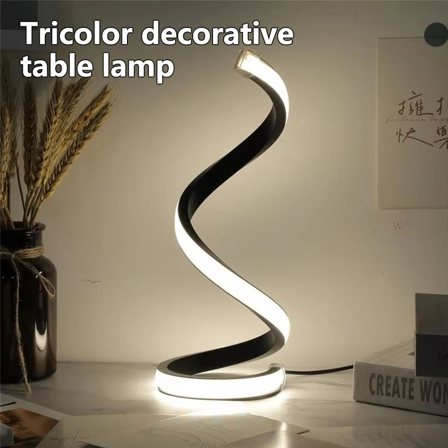 Modern Spiral LED Table Lamp for Couples - Dimmable USB Bedside Light for Living Room & Office