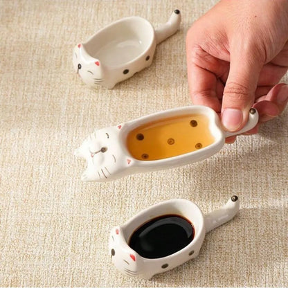 Ceramic Cat Seasoning Dish - Cute Chopstick Holder & Dip Bowl for Couples | The Couple Corner