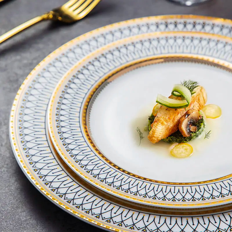 Plaid Dinner Plate - Creative Round Bone China Western Tableware