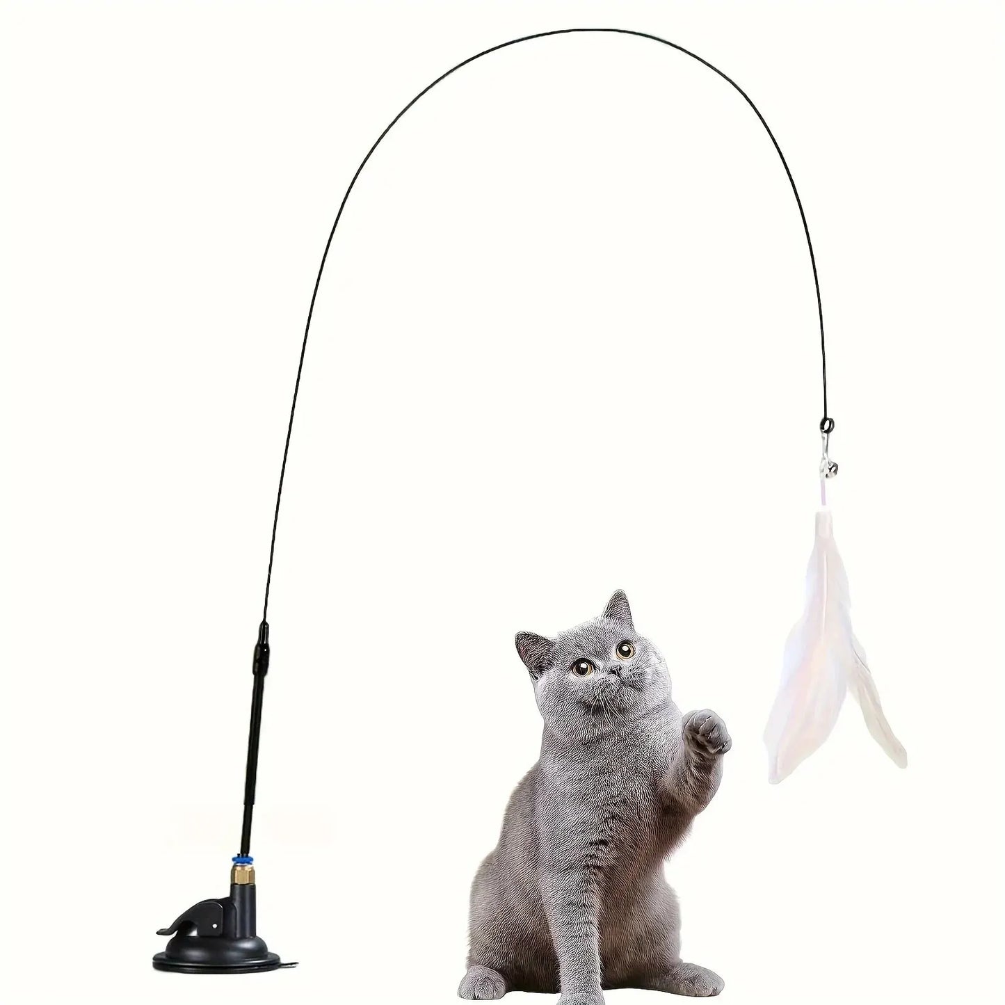 Interactive Bell & Feather Wand - Long Suction Cup Pole for Exciting Playtime Adventures