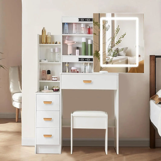 Vanity Table with LED Mirror - His & Hers Makeup Station for Morning Routines | The Couple Corner
