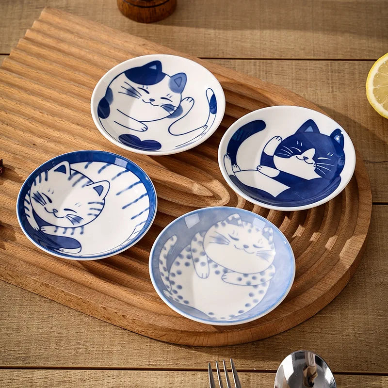 Lucky Cat Ceramic Sauce Dish - Japanese Style Dessert Plate