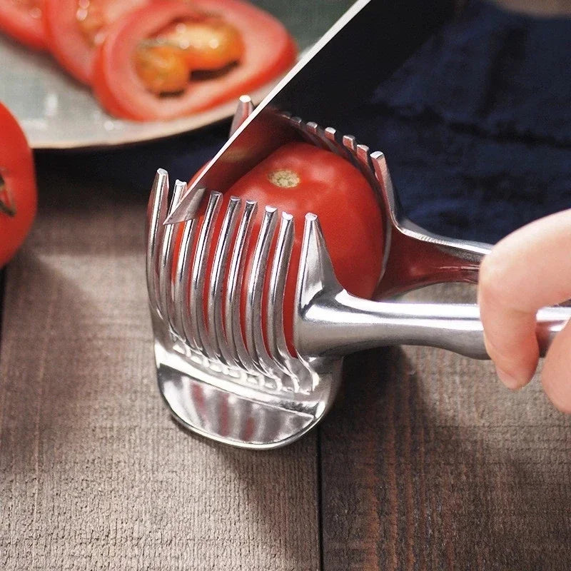 Stainless Steel Onion Holder & Vegetable Slicer - Safe Cutting Tool | The Couple Corner