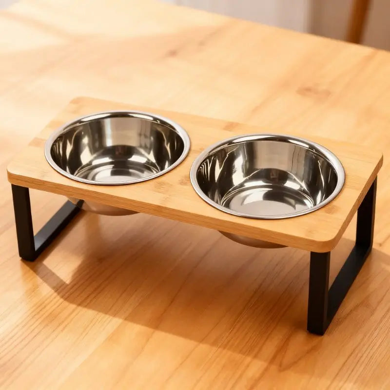Elevated Cat Bowls - 15° Tilted Raised Stand with Stainless Steel Bowls | Pet Feeding Bowl The Couple Corner