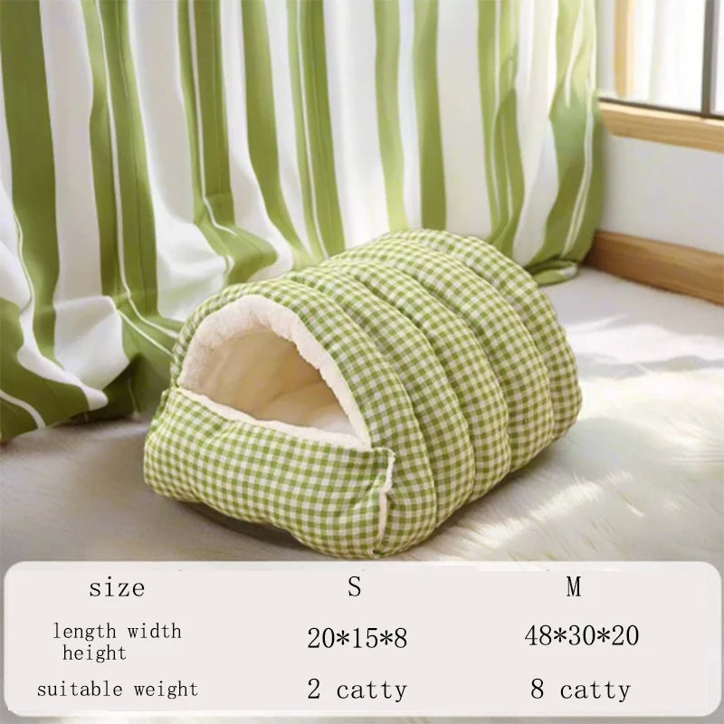 Closed Pet Bed with Removable Cover - Four Seasons Warm Plaid Bed for Cats & Dogs | Pet Bed The Couple Corner