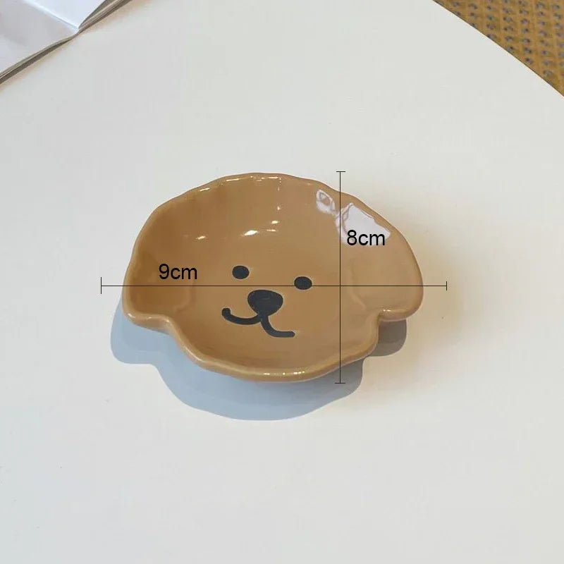 Ceramic Sauce Dish with Cute Dog & Bear Design - Dip Bowl for Couples - bear B | The Couple Corner