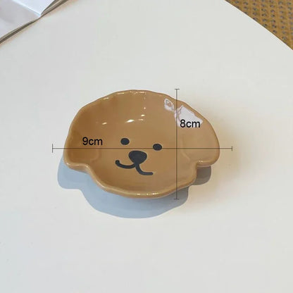 Ceramic Sauce Dish with Cute Dog & Bear Design - Dip Bowl for Couples - bear B | The Couple Corner