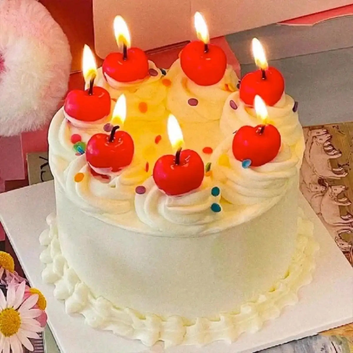 Cherry Birthday Cake Candle Set - Pink Decorative Candles - | The Couple Corner