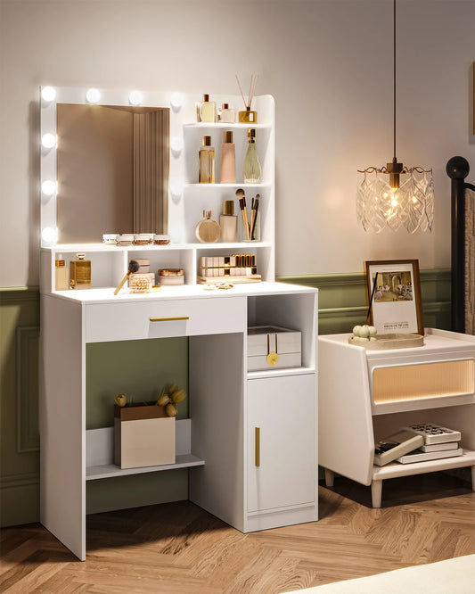 LED Vanity Table with Mirror - Dressing Table with Lights & Storage | The Couple Corner