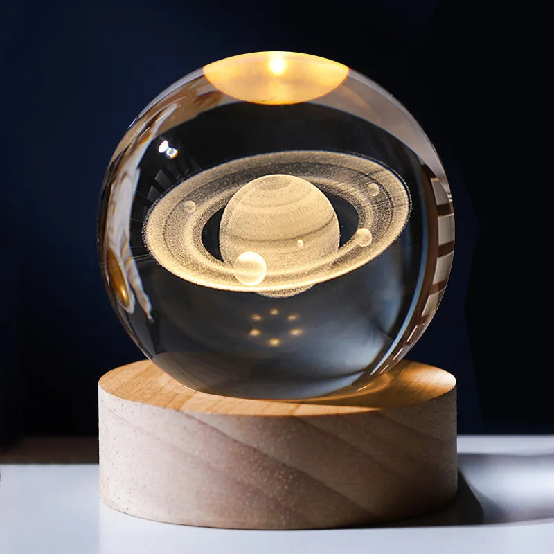 Enchanted Crystal Ball Night Light for Couples - Solar System, Saturn, or Milky Way USB Decor Lamp