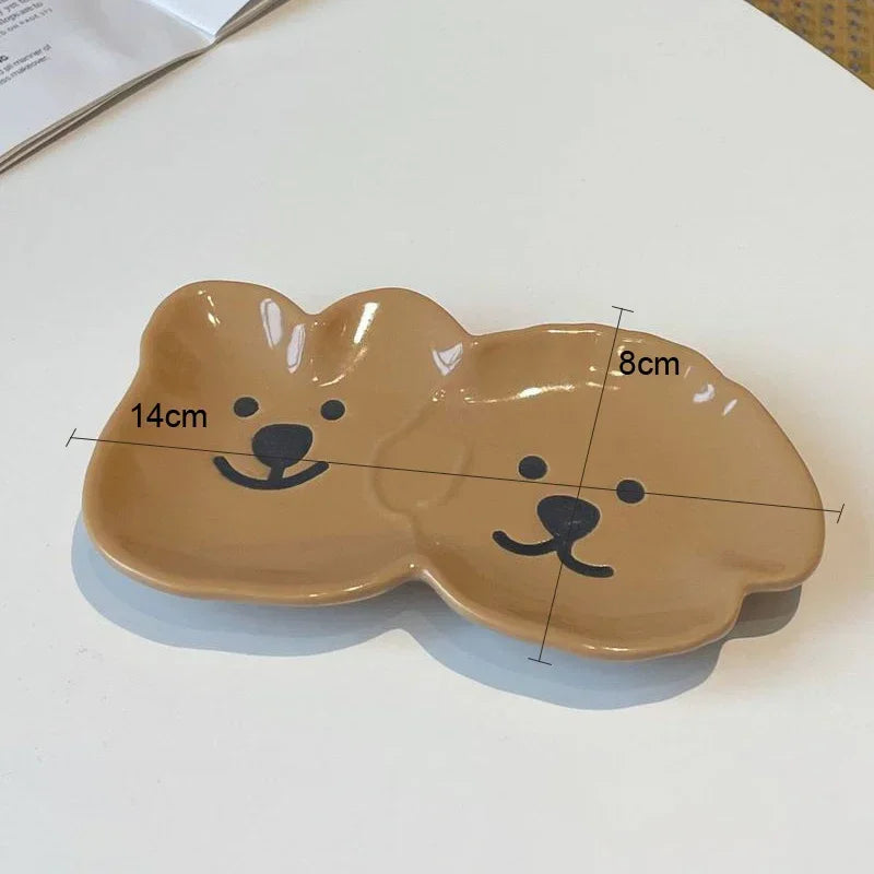Ceramic Sauce Dish with Cute Dog & Bear Design - Dip Bowl for Couples - bear and dog Br | The Couple Corner