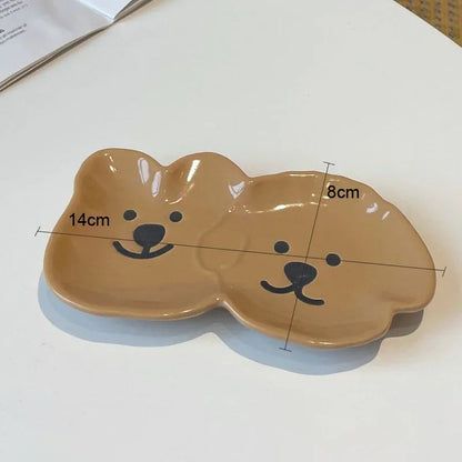 Ceramic Sauce Dish with Cute Dog & Bear Design - Dip Bowl for Couples - bear and dog Br | The Couple Corner