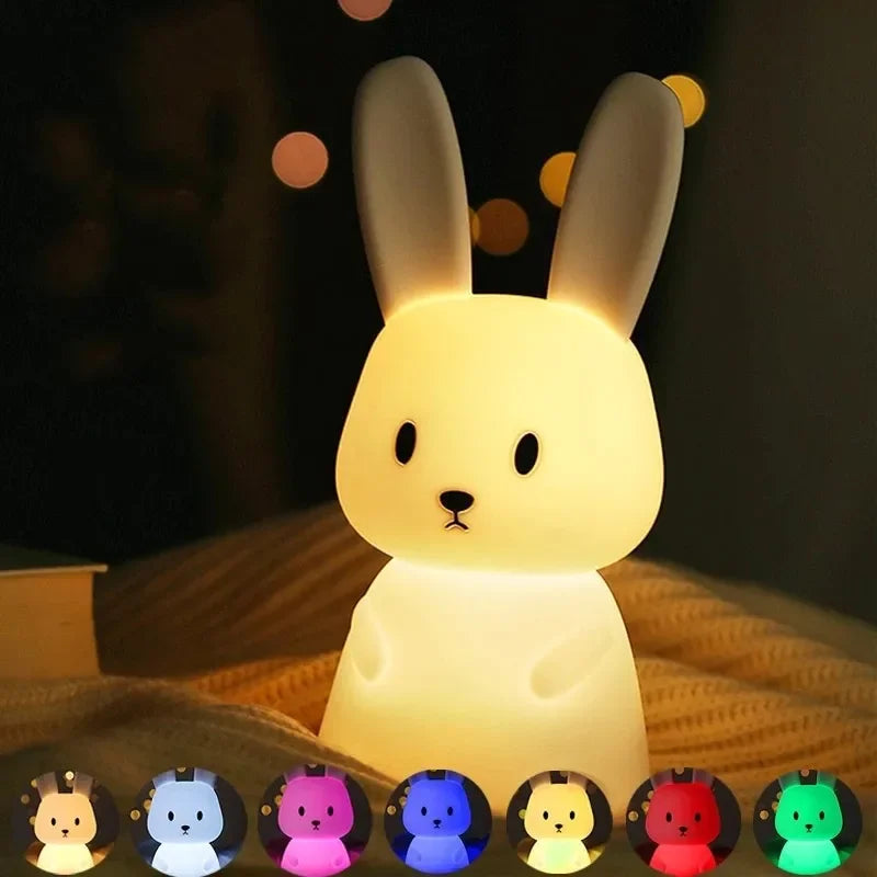 Touch-Activated Rabbit Night Light for Couples - 7-Color Changing Silicone Lamp for Bedroom Ambiance | The Couple Corner