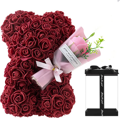Eternal Flower Rose Bear in Gift Box - Valentine's & Anniversary Gift - Dark Red with Gift Box | The Couple Corner