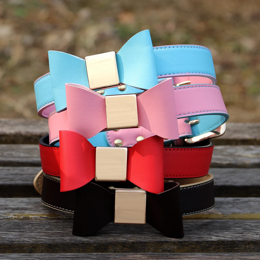 PU Leather Dog Collar with Bowtie - Gentleman Style for Small to Medium Dogs & Cats | Pet Collar The Couple Corner