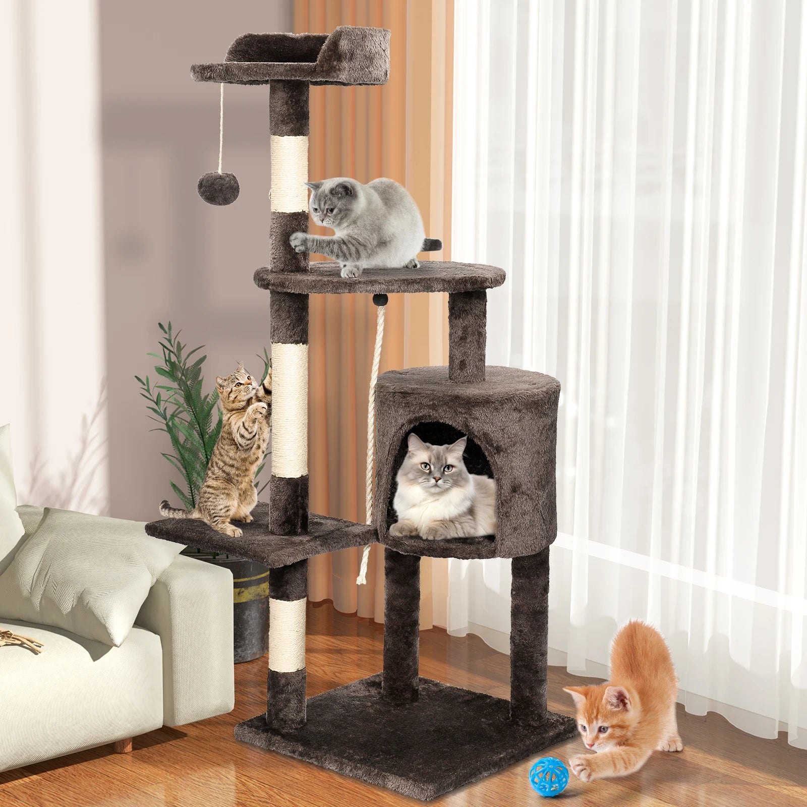 5-Tier Cat Tree Tower - Climbing Frame with Scratching Posts & Condos | Cat Furniture The Couple Corner