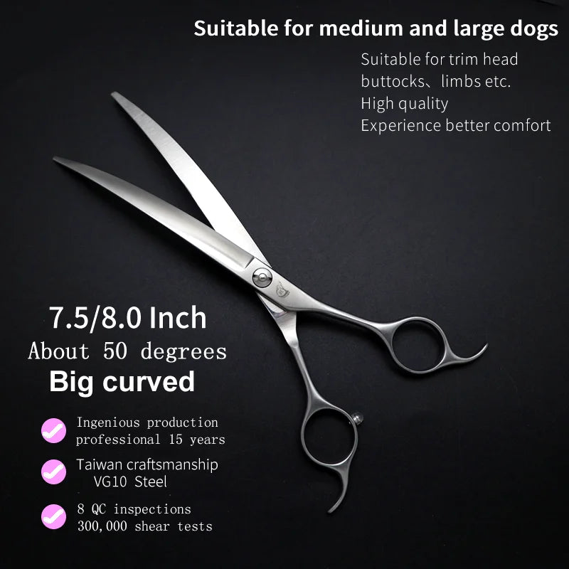 Professional Curved Dog Grooming Scissors - 50° Stainless Steel Shears 7.5"/8" | Pet Grooming Tool The Couple Corner