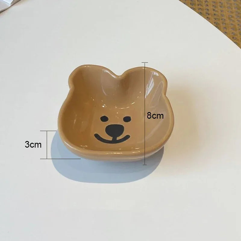 Ceramic Sauce Dish with Cute Dog & Bear Design - Dip Bowl for Couples - bear A | The Couple Corner