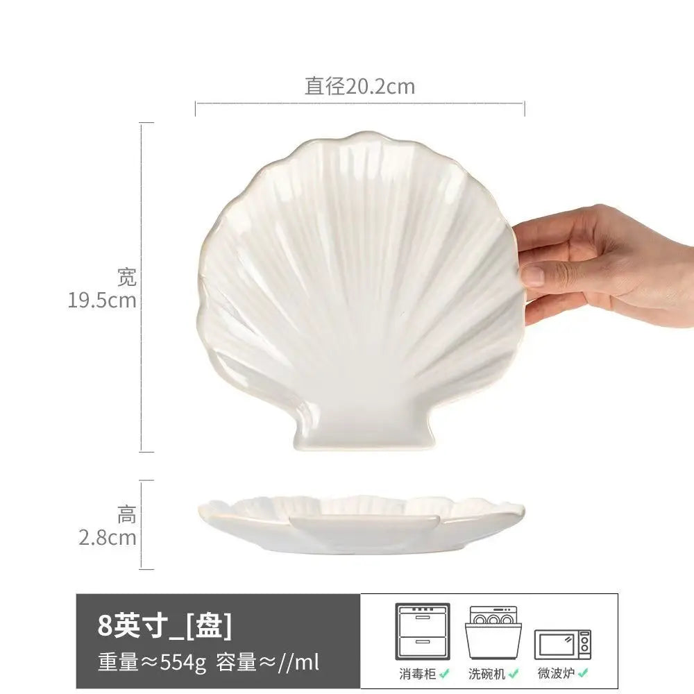3D Shell Ceramic Plate - Retro Cream Fruit Snack Dish for Couples | The Couple Corner