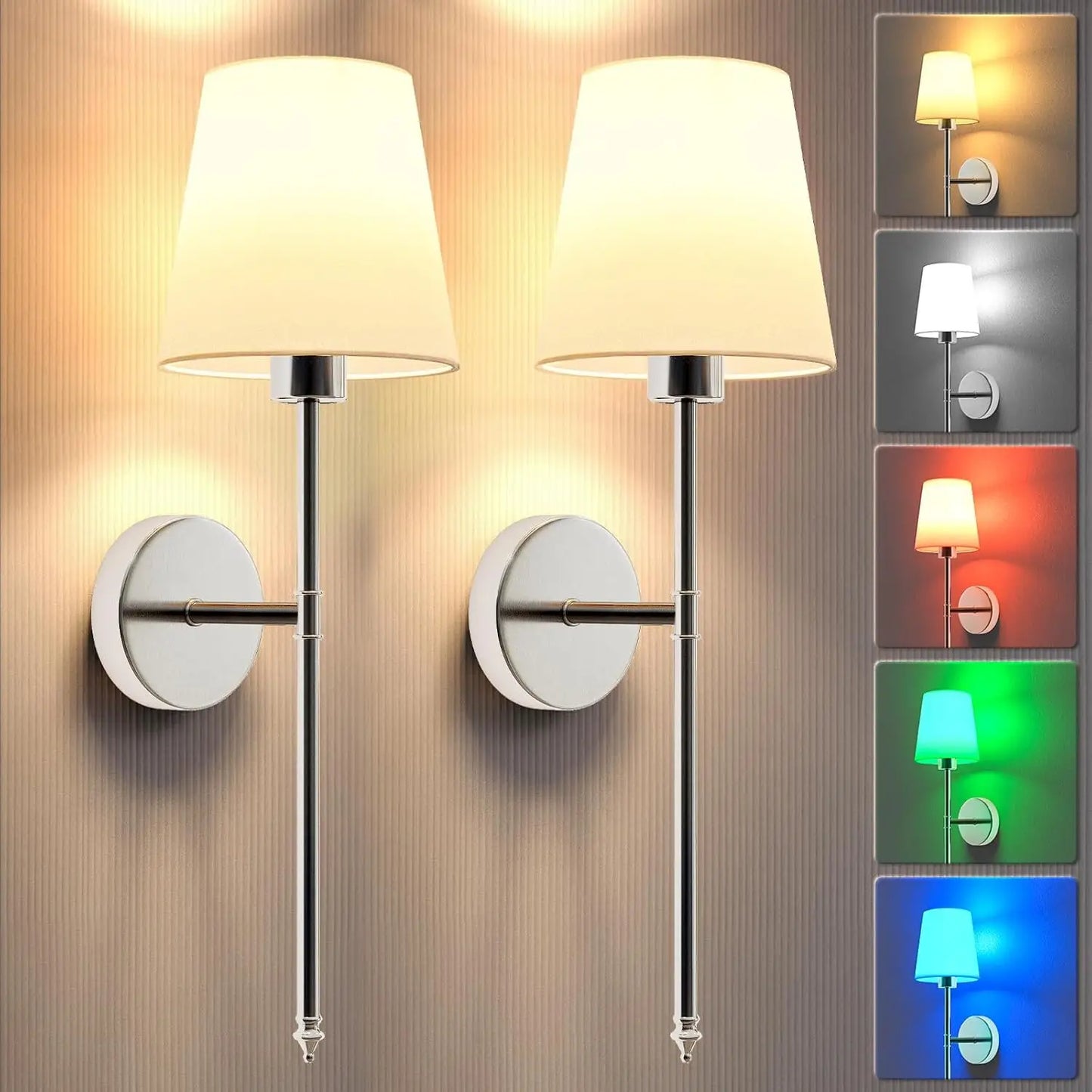 Wireless Wall Sconces Set of 2 - Battery Operated RGB LED Wall Lights with Remote | Rechargeable Gold Accent Lighting | The Couple Corner