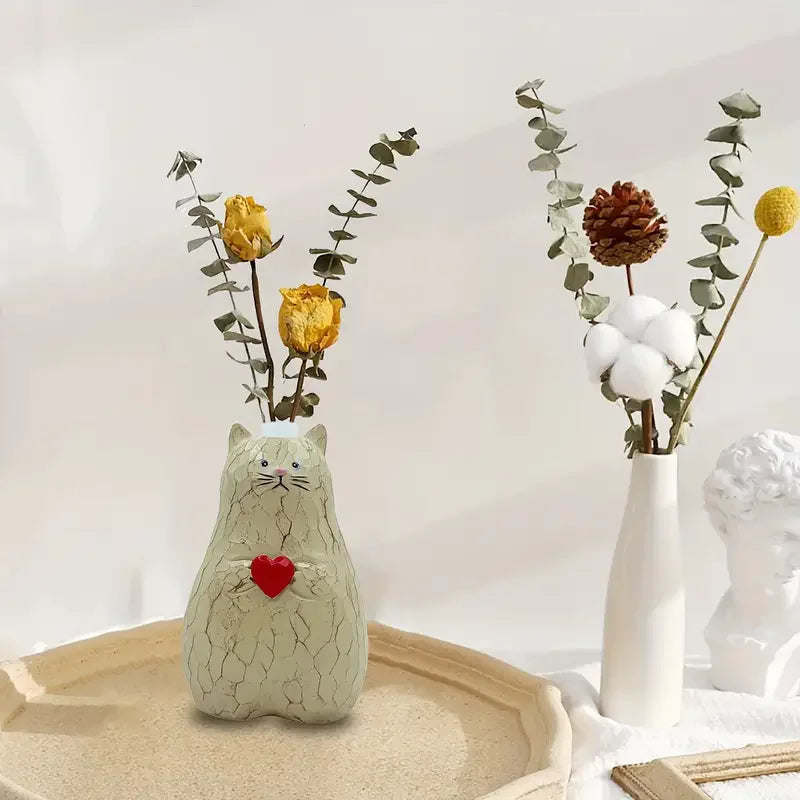 Cat Heart Vase - Adorable Resin Planter for Couples' Valentine's Day Decor | Home Decor The Couple Corner