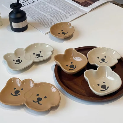 Ceramic Sauce Dish with Cute Dog & Bear Design - Dip Bowl for Couples - | The Couple Corner